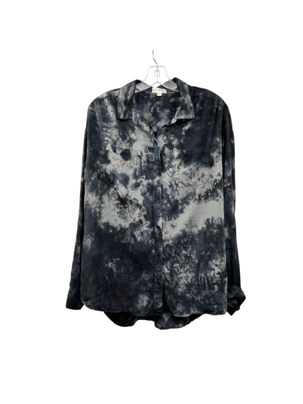 Wonderly Womens Tie Dye Button Up Top Long Sleeve Gray/Multi Size Large